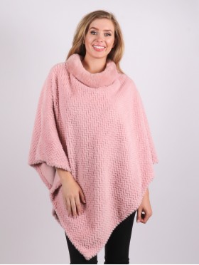 Soft Faux Fur Poncho W/ Tile Pattern 